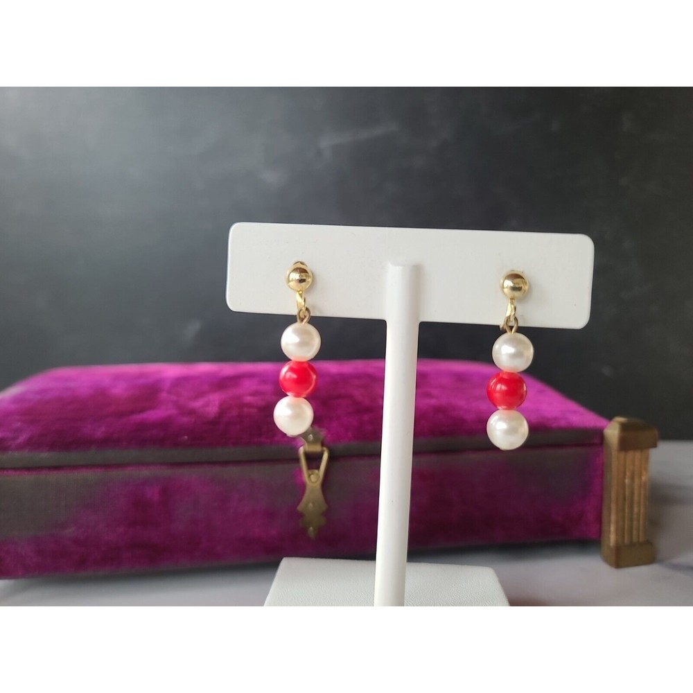 Vintage Plastic Beaded Dangling Clip-on Earrings